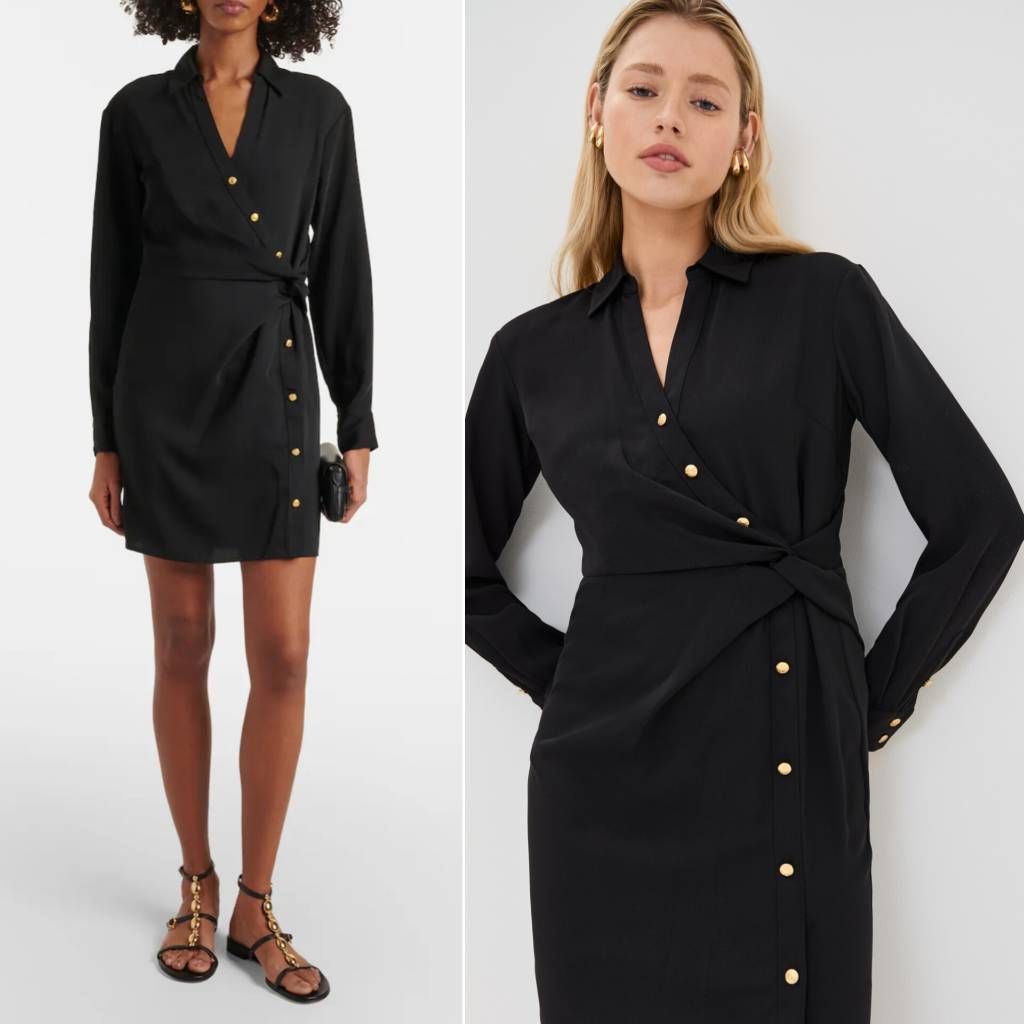 Veronica Beard Wright Long-Sleeve Mini Wrap Dress, Black 14